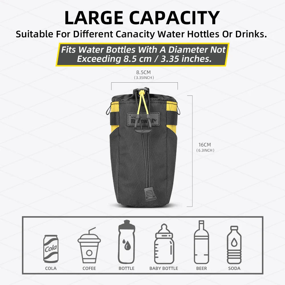 Insulated handlebar tool bag in bright yellow durable nylon, mounted on a road bicycle — view 4
