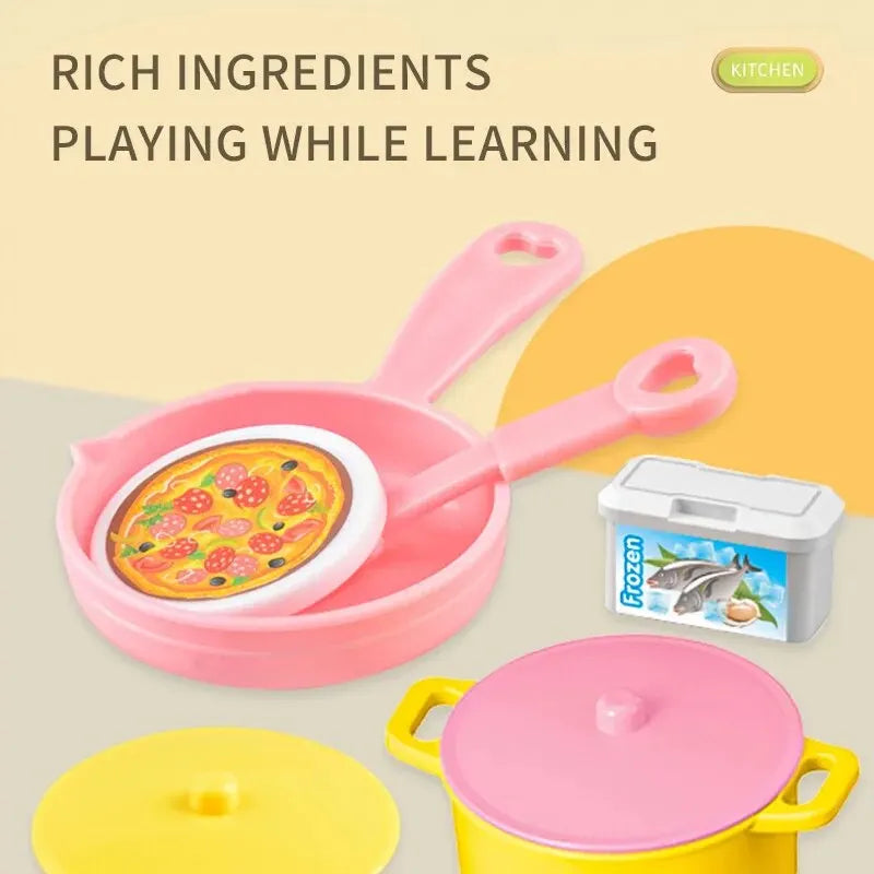 Complete pretend play kitchen set with colorful durable plastic tableware and assorted toy food ingredients — view 4