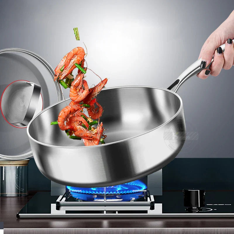 Silver 20cm tri-ply stainless steel frying pan with uncoated surface and Y-shaped handle — view 4