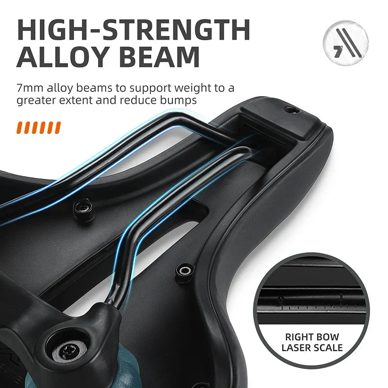 Shockproof bike saddle in black leather with polyurethane foam and sturdy aluminum alloy seat bow — view 4