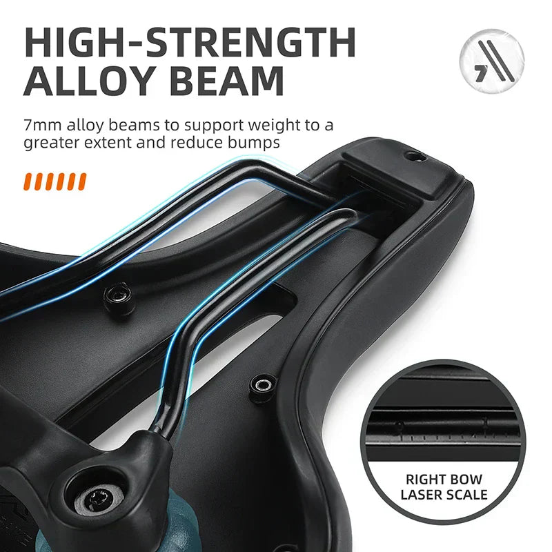 Shockproof bike saddle in black leather with ergonomic design and aluminum alloy seat bow — view 4
