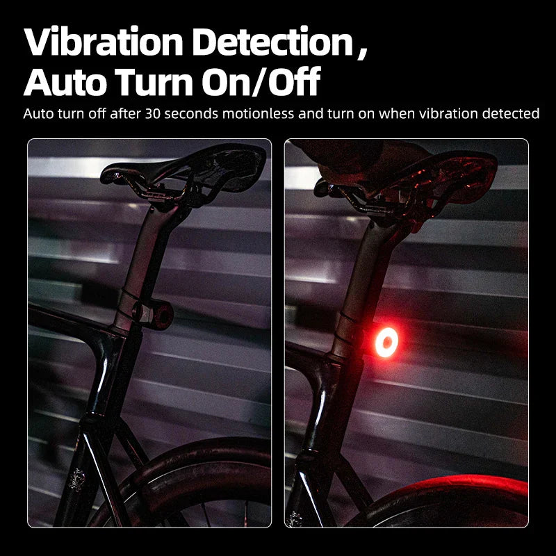 Black auto brake sensing bicycle rear light made of aluminum alloy with red LED illumination — view 3
