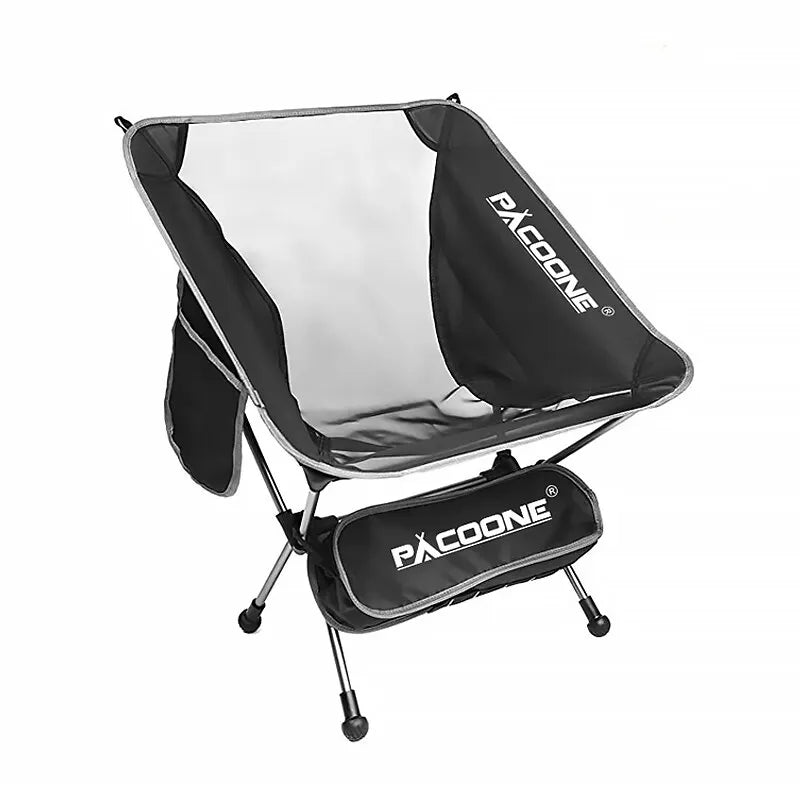 Black folding aluminum camping chair with breathable mesh panels and sturdy 600D Oxford cloth seat