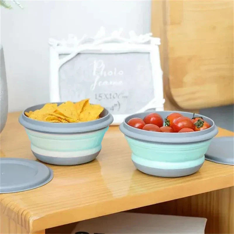 Three piece collapsible silicone folding camping bowl set in varying sizes for outdoor travel — view 3