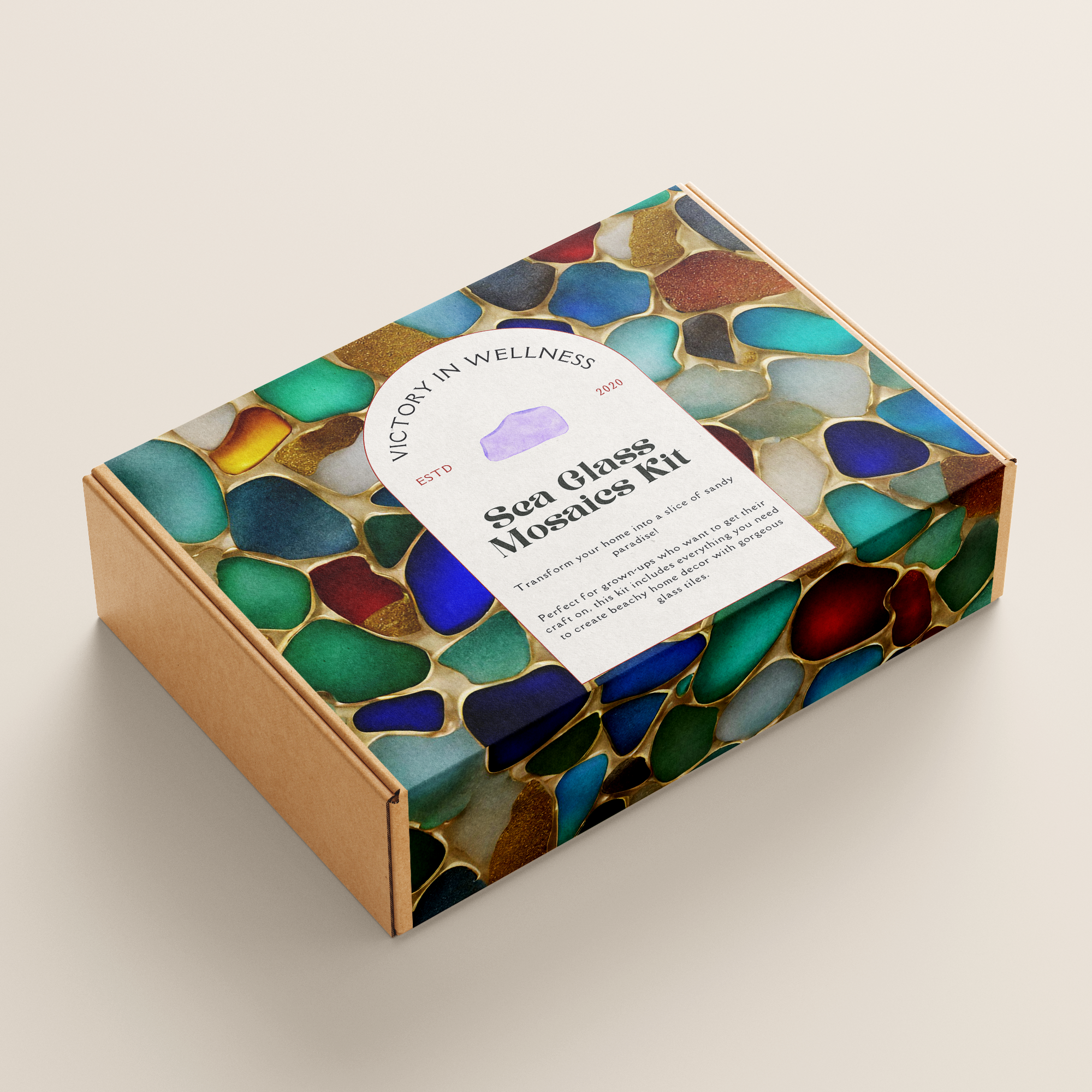 Sea glass mosaic craft kit with natural irregular glass pieces, paint, and easy grip brush. — view 2