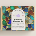 Sea glass mosaic craft kit with natural irregular glass pieces, paint, and easy grip brush.