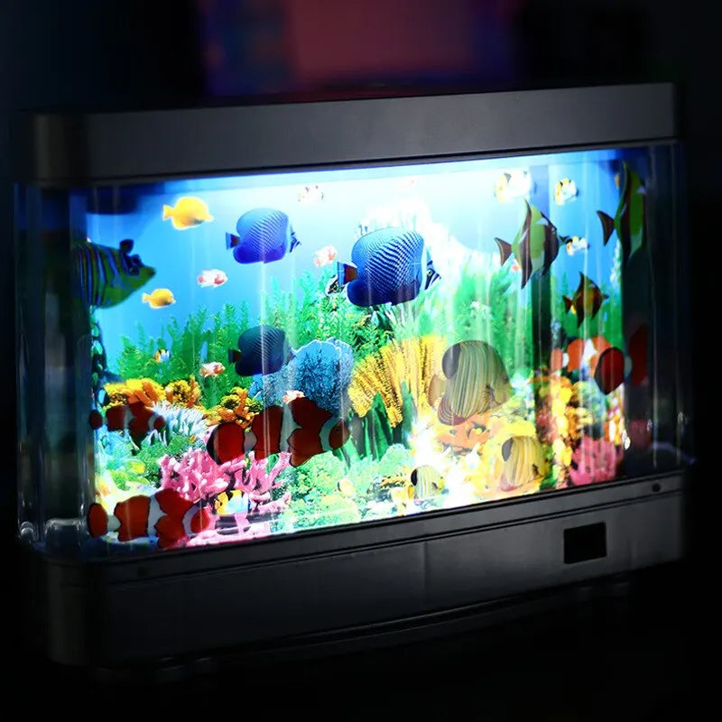 Ocean motion LED fish tank night light with tropical fish swimming in illuminated display — view 5