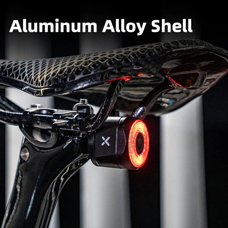 Black auto brake sensing bicycle rear light made of aluminum alloy with red LED illumination — view 5