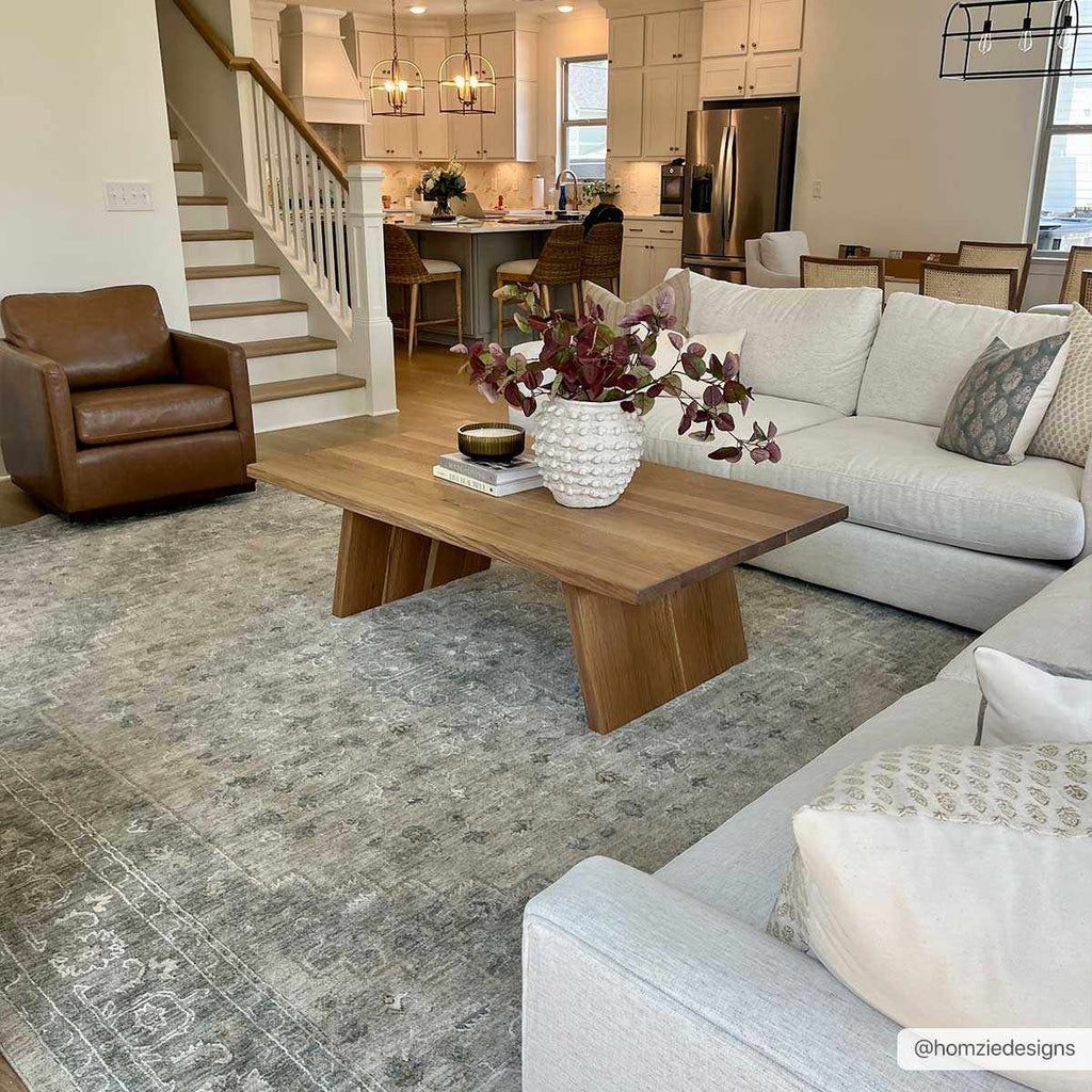 Semaphore thick luxe area rug with traditional medallion pattern in light gray and serene blue```gray and serene blue — view 3