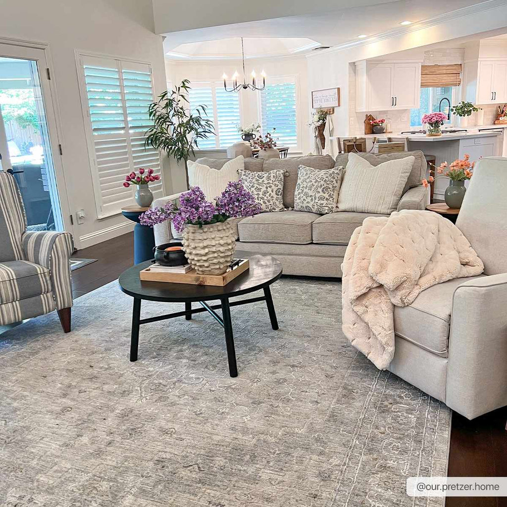 Semaphore thick luxe area rug with traditional medallion pattern in light gray and serene blue```gray and serene blue — view 2