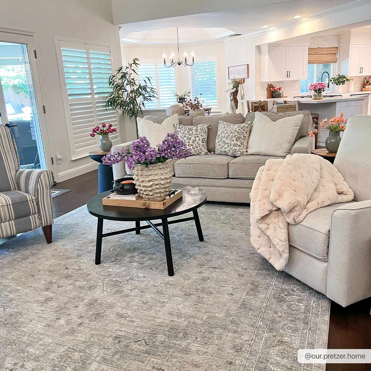 Semaphore thick luxe area rug with traditional medallion pattern in light gray and serene blue```gray and serene blue — view 2