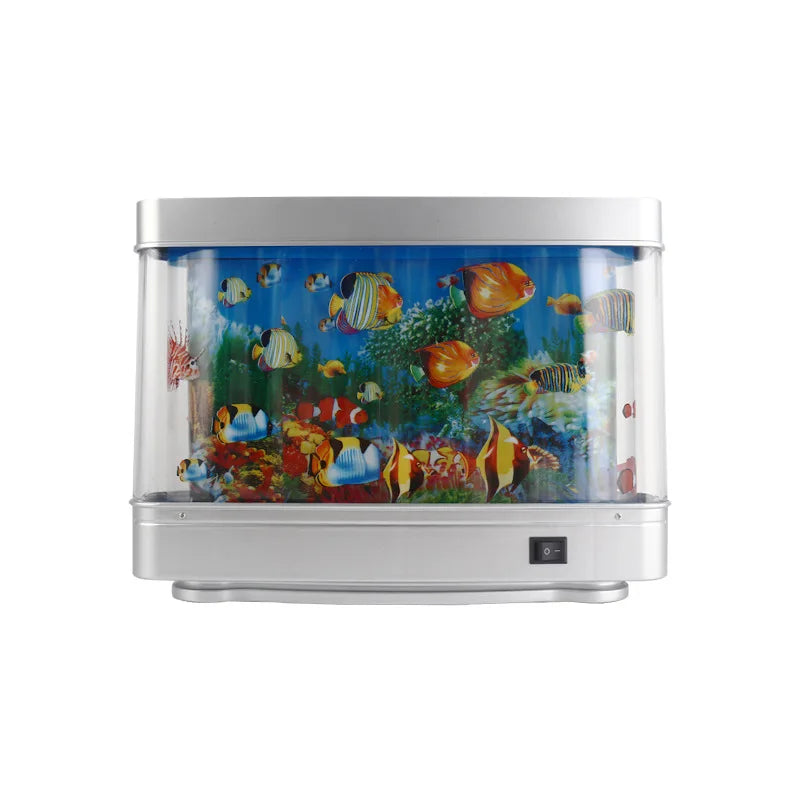 Ocean motion LED fish tank night light with tropical fish swimming in illuminated display