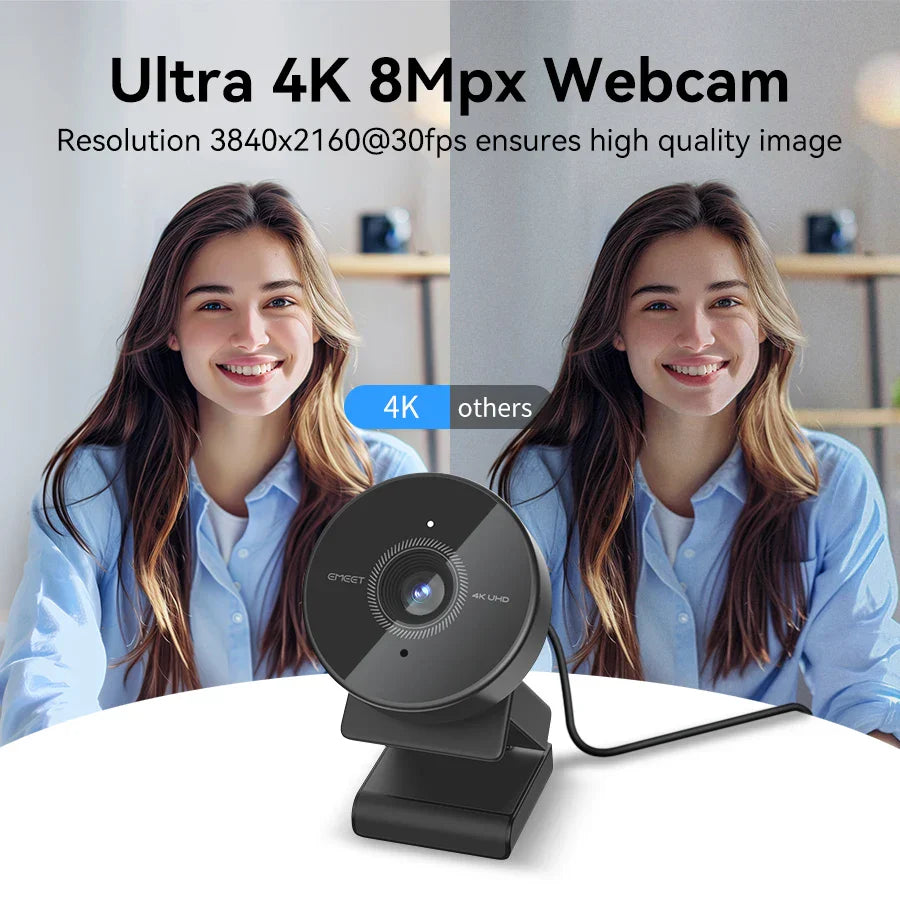 Black 4K autofocus USB webcam portable camera for computer and laptop video conferencing — view 2