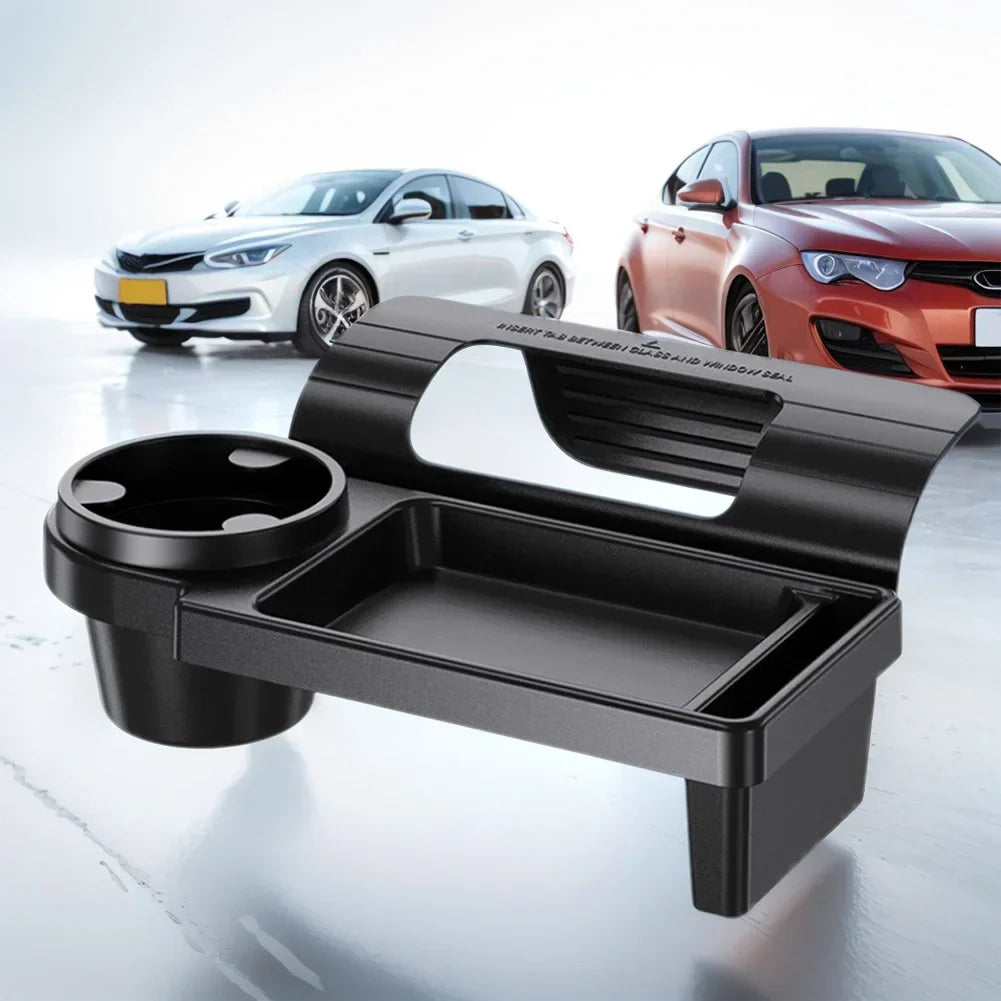 Black plastic multifunctional car side door hanging organizer with built in cup and phone holder — view 5
