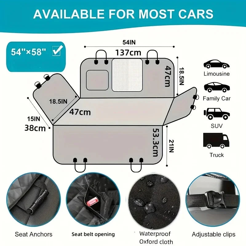 Waterproof dog car seat cover in black polyester with hammock design for vehicle back seats — view 5