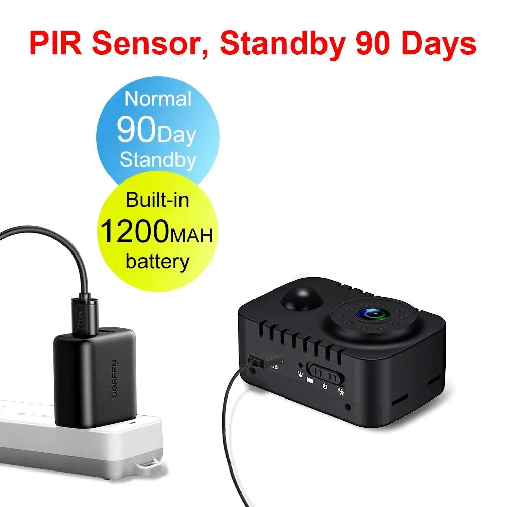 Black mini 1080p full HD smart WiFi pocket security camera with wide angle — view 4