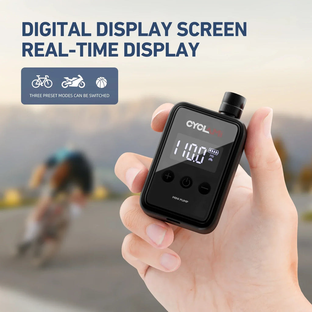 Black mini electric bike air pump portable 150PSI rechargeable tire inflator for cyclists and commuters — view 2