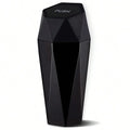 Portable mini car trash can in black with secure lid inside vehicle cup holder