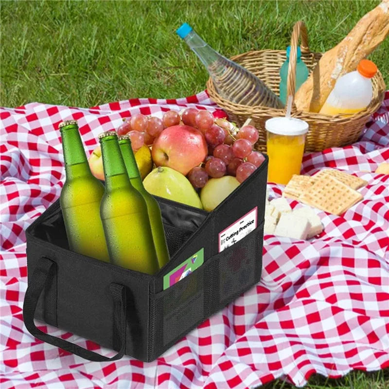 Black high-capacity car trunk organizer box made of durable Oxford cloth for vehicle storage. — view 4
