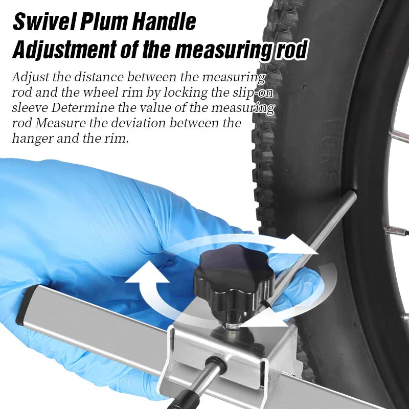 Silver stainless steel bicycle derailleur hanger alignment gauge tool for precise gear shifting. — view 3