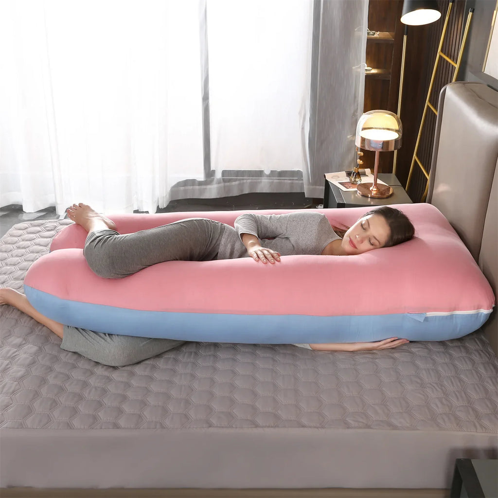 U-shaped multifunctional maternity pillow with a soft cotton cover for full body pregnancy support — view 2