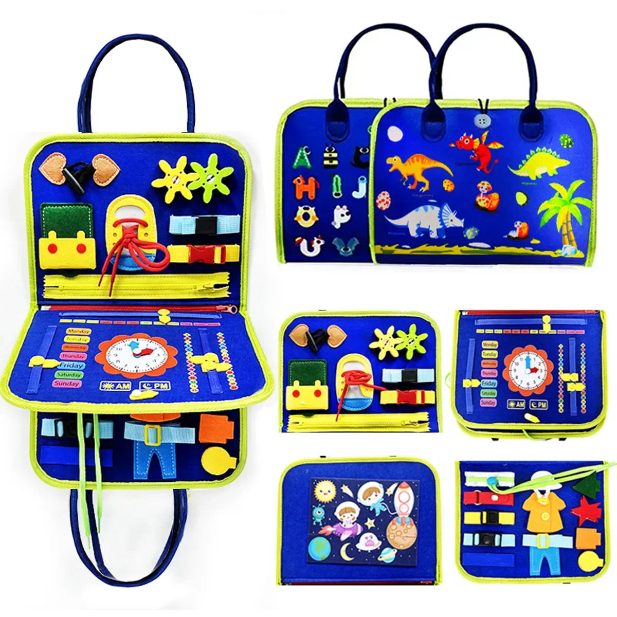 Montessori toddler busy board sensory toy with colorful educational buckles buttons and zippers for travel — view 5