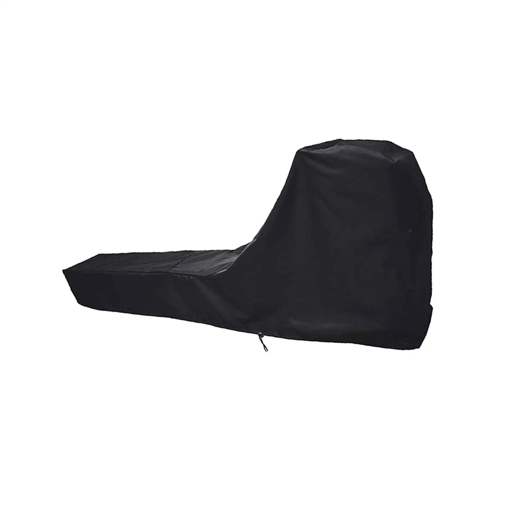 Black universal rowing machine cover with drawstring closure securely fitted over an indoor fitness rower