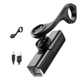 Black aluminum 1000 lumen bike light with USB-C port and dual position handlebar mounting bracket