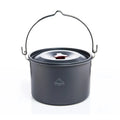 Large metallic 4L camping hanging pot with sturdy handle for outdoor campfire cooking and wilderness meals