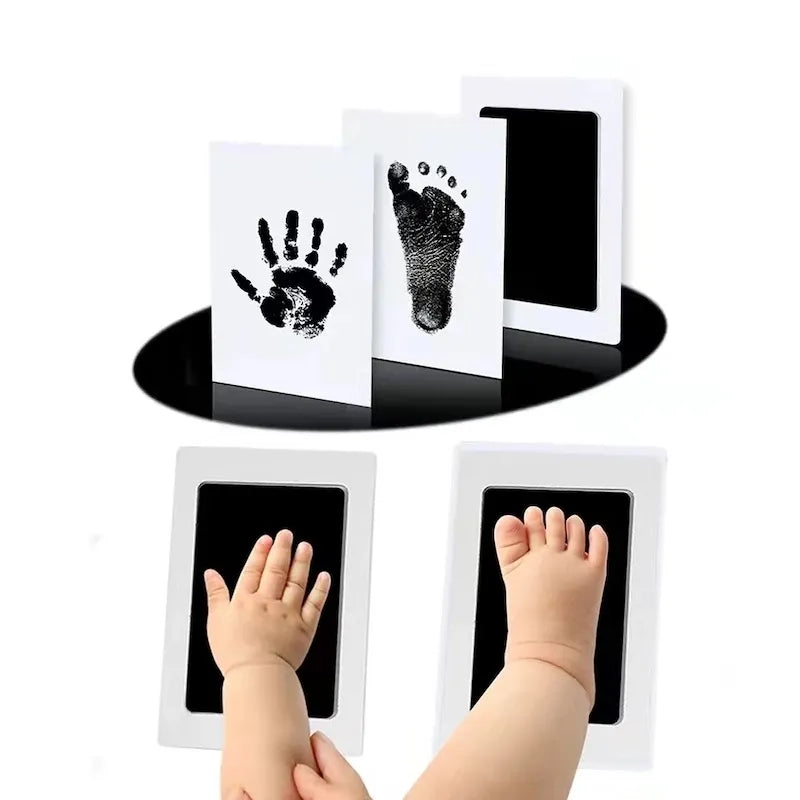 Mess-free baby handprint and footprint inkless transfer kit with two white display cards