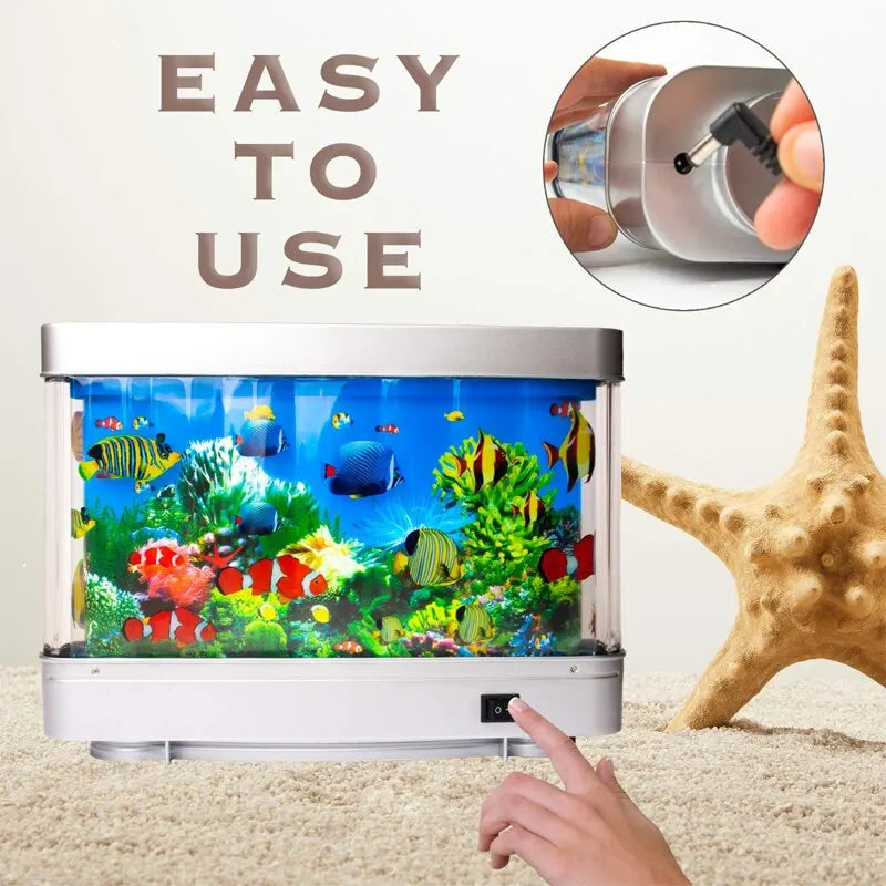 Ocean motion LED fish tank night light with tropical fish swimming in illuminated display — view 3