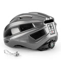 Titanium silver bicycle helmet with built-in USB rechargeable red LED rear light for cycling safety