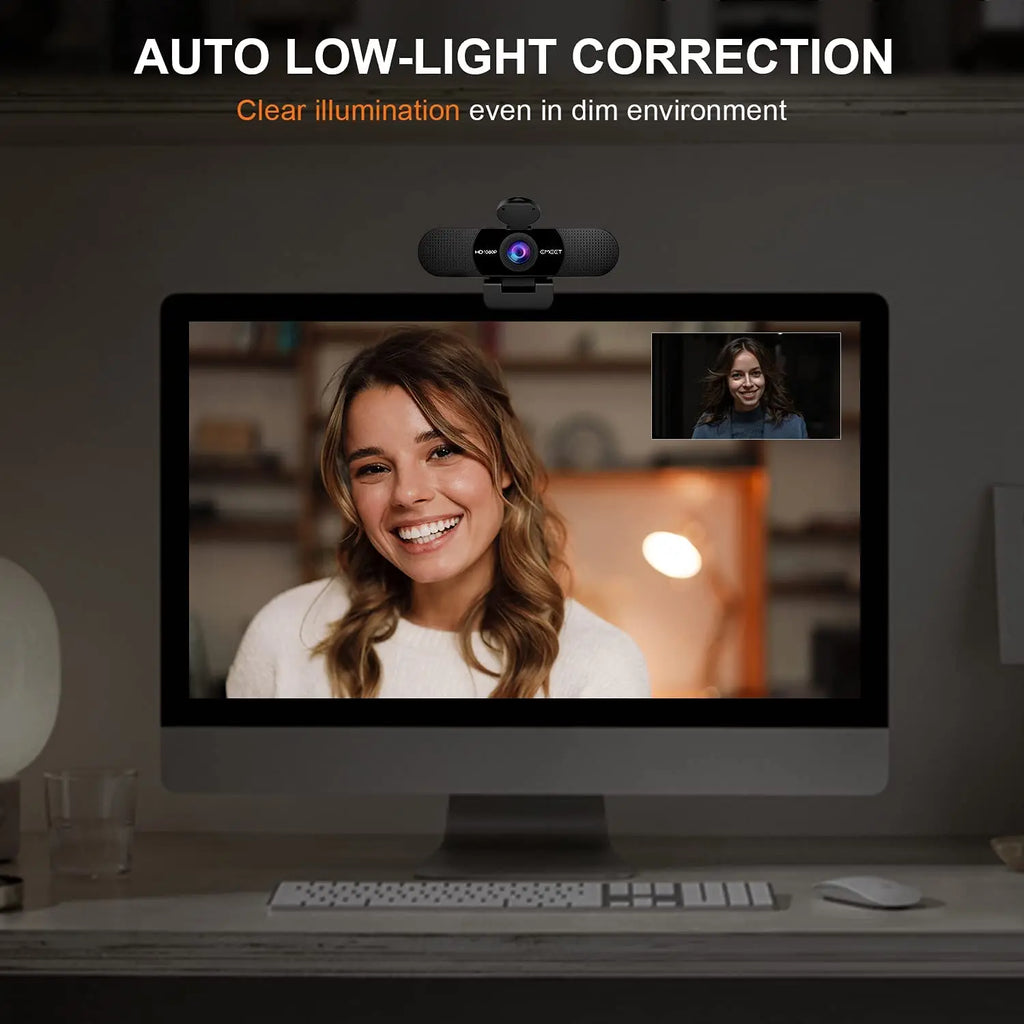 1080P HD USB webcam in black with dual noise-canceling microphones and privacy cover — view 5