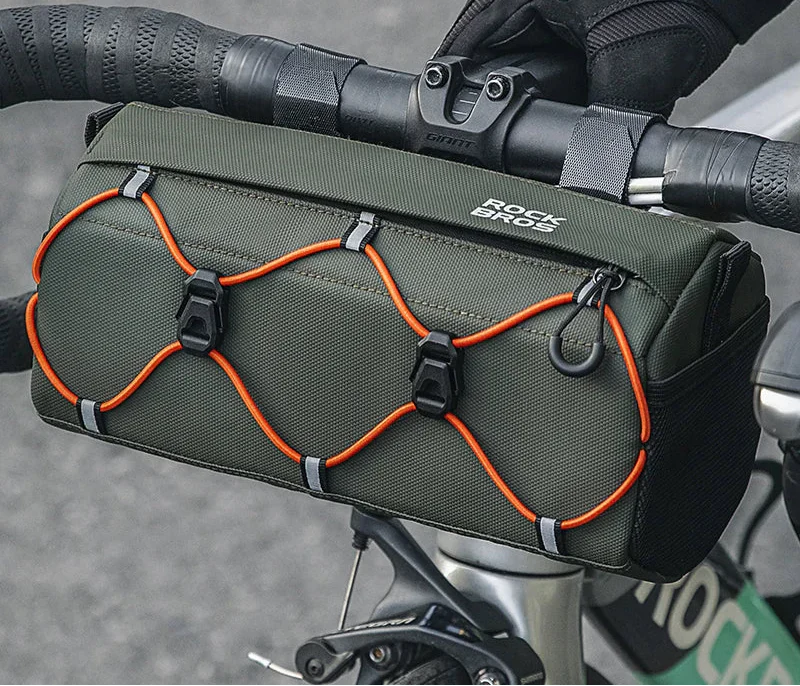 Waterproof bicycle handlebar bag in army green, 2.2L capacity, featuring secure straps and rigid structure. — view 2