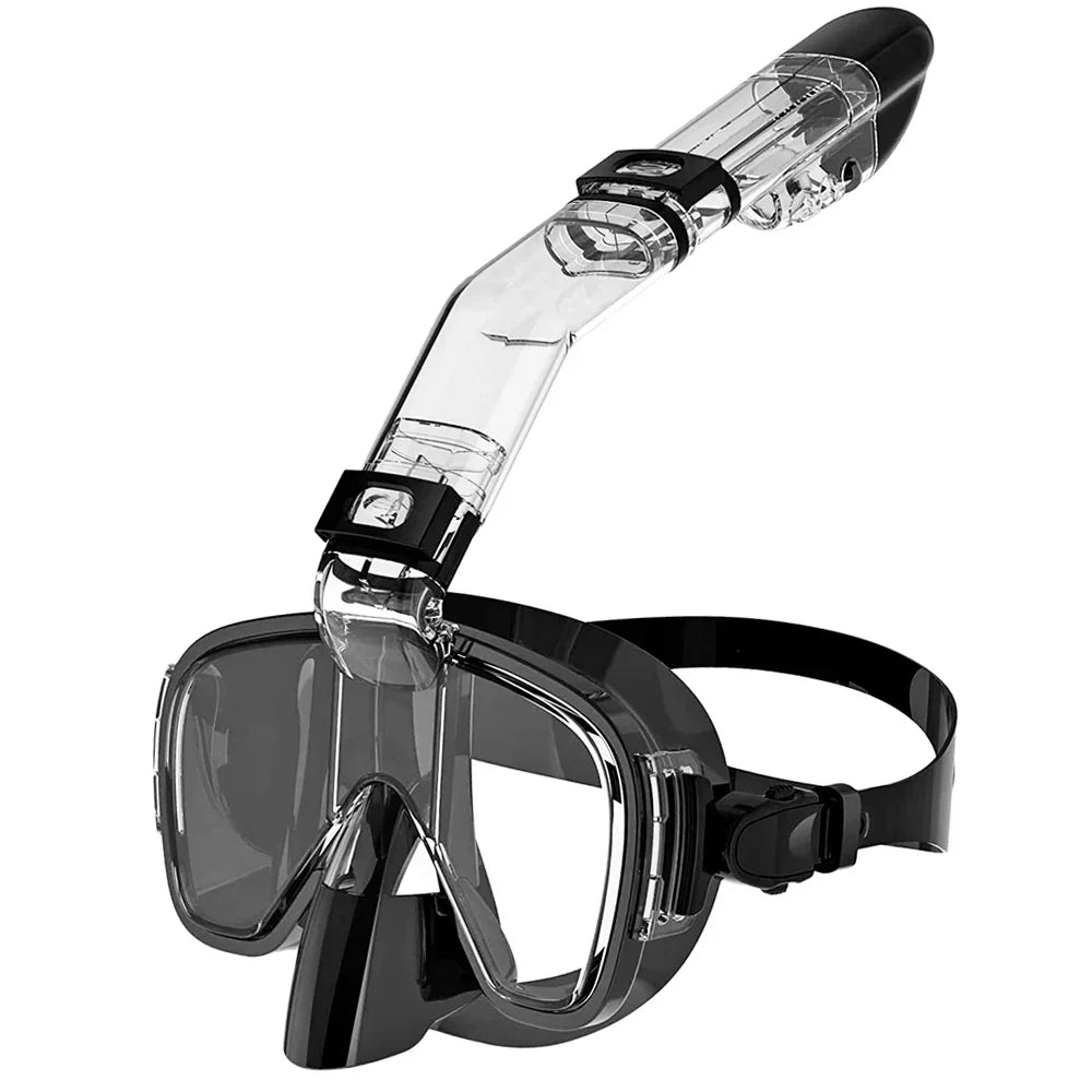 Black NNEOBA full dry top snorkel mask set with panoramic anti-fog lens and silicone skirt