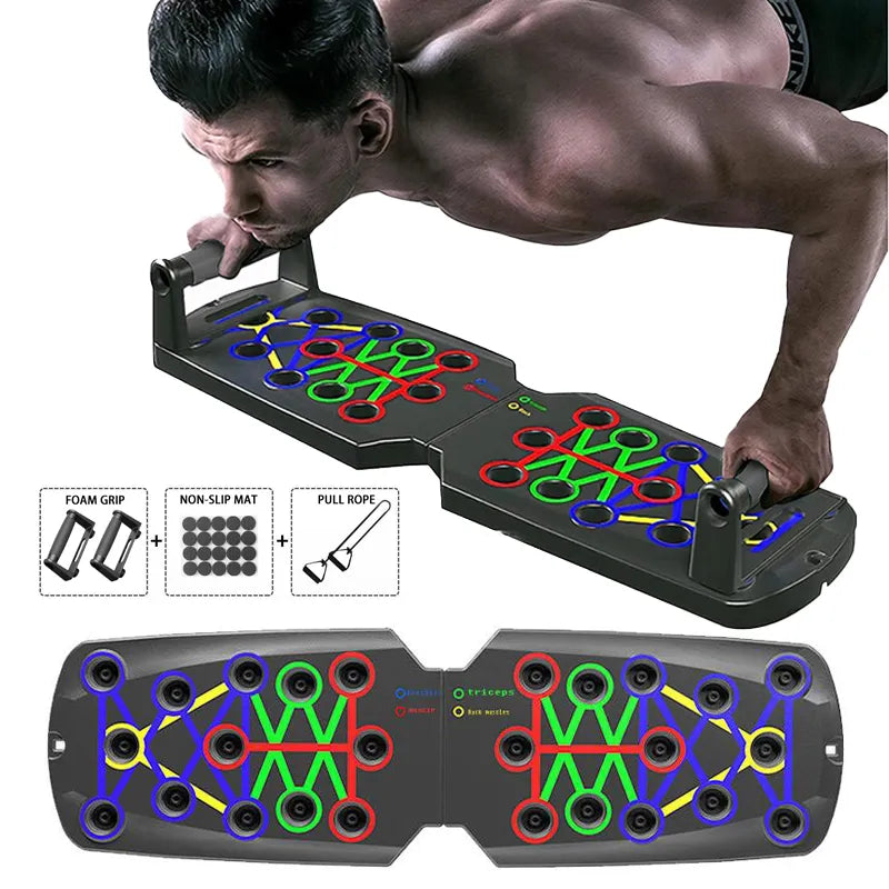 Portable folding push-up board with adjustable handles for upper body and core workouts — view 2