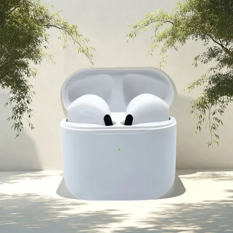 Wireless mini sports earbuds and compact charging case displaying modern touch control design — view 3