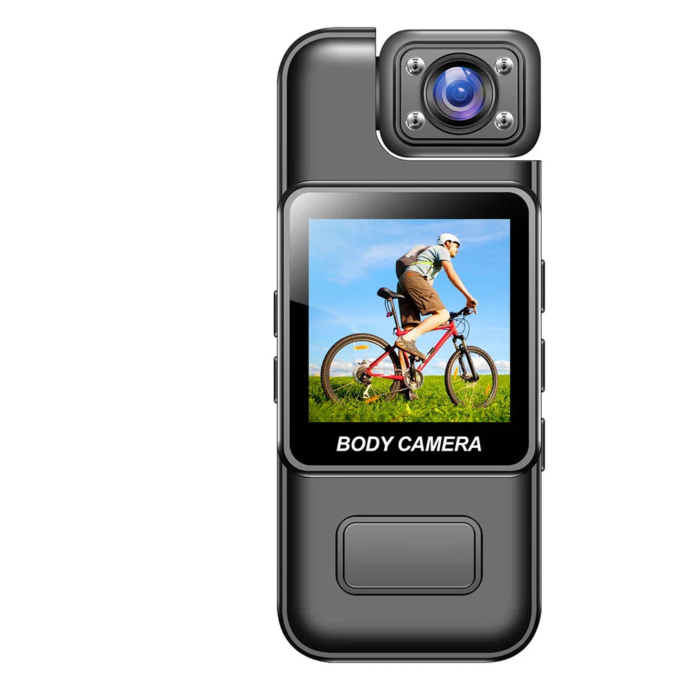 Black WiFi mini body camera with wearable back clip color display screen and adjustable lens — view 2