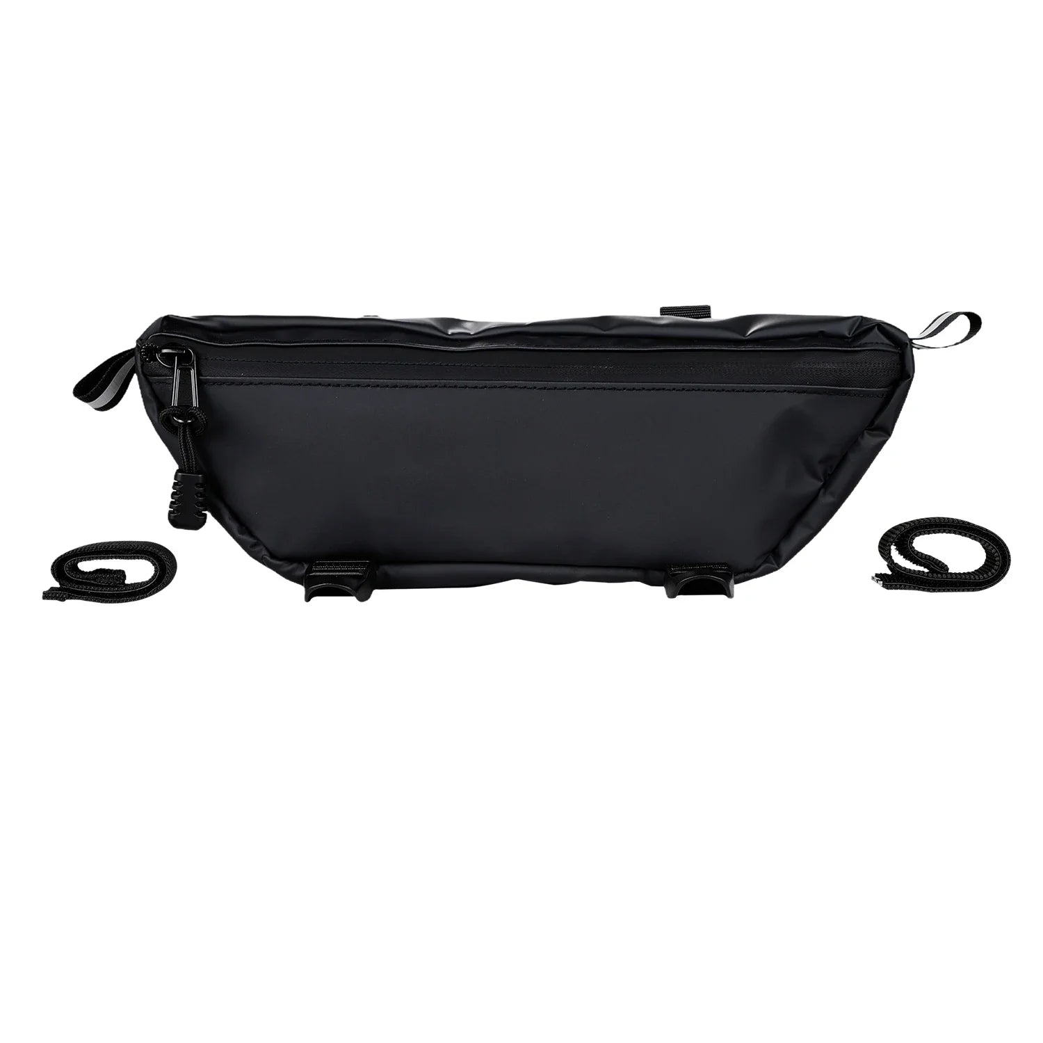 Waterproof motorcycle handlebar bag in durable fabric with secure zipper closure and universal mounting straps