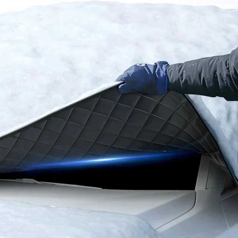Magnetic car windshield cover in black oxford cloth protecting a vehicle from snow and ice — view 4