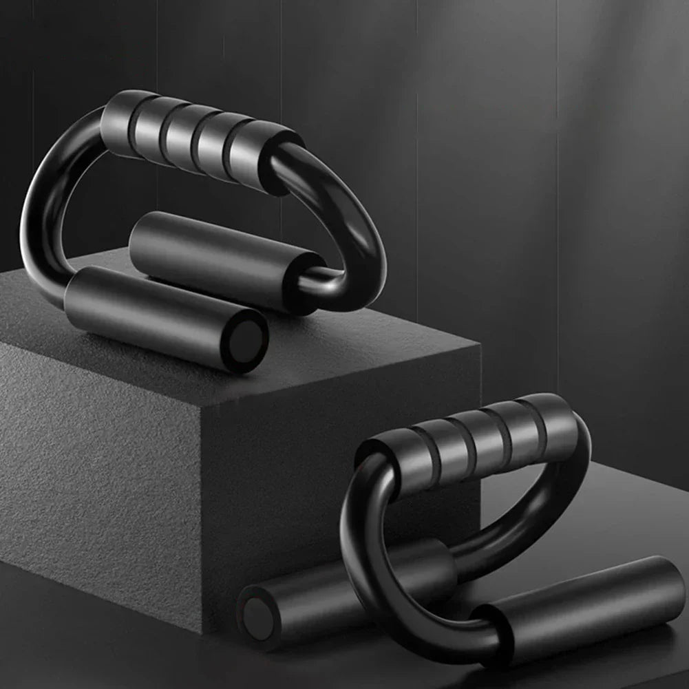 Black steel S-shape push-up handles with sweat-absorbent foam grips for upper body workouts — view 4