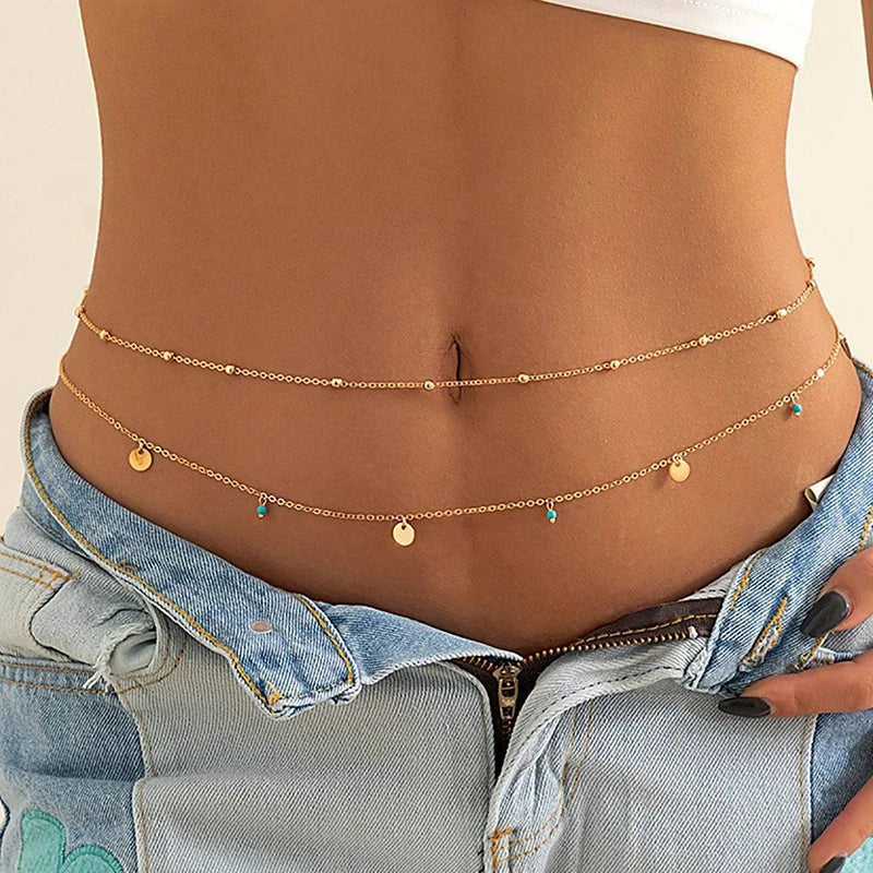 Double layered stainless steel butterfly waist chain belly jewelry for summer bikini beachwear style — view 2