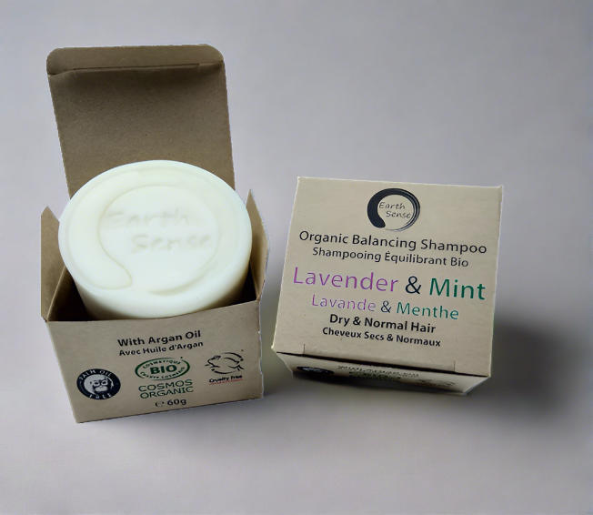 Organic lavender and mint solid shampoo bar for dry hair, 60g zero waste beauty essential