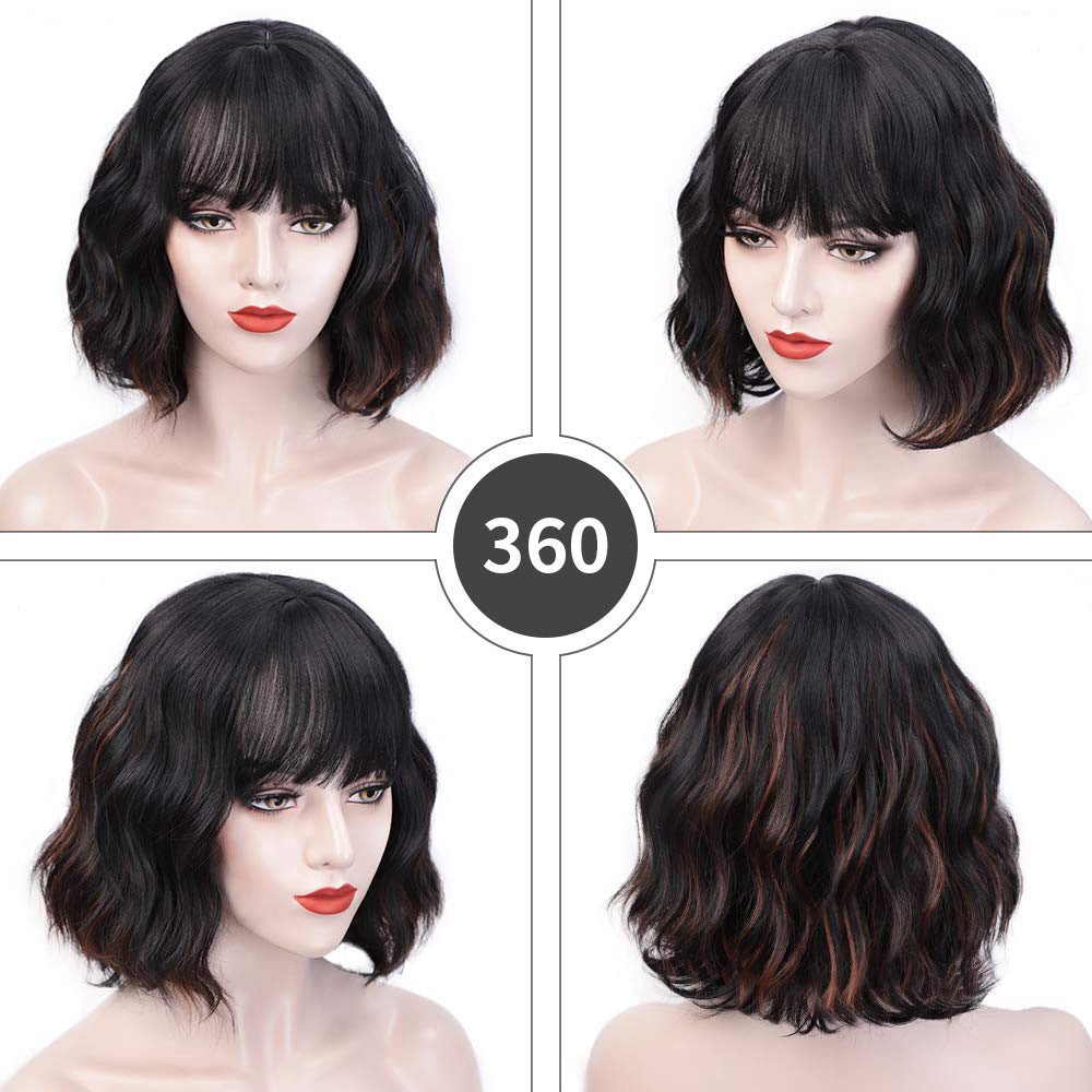 Realistic short curly wine red hair wig with chic bangs for women's effortless daily wear — view 2