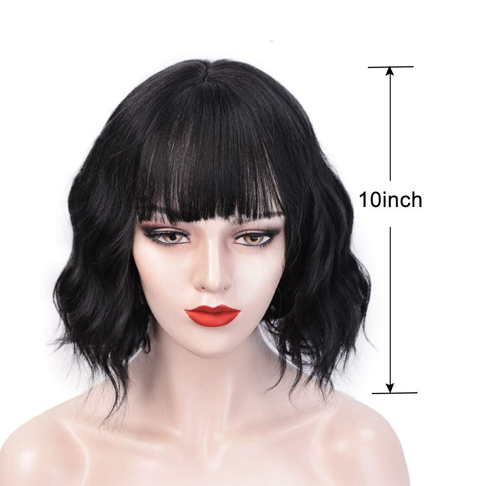 Realistic short curly wine red hair wig with chic bangs for women's effortless daily wear — view 3