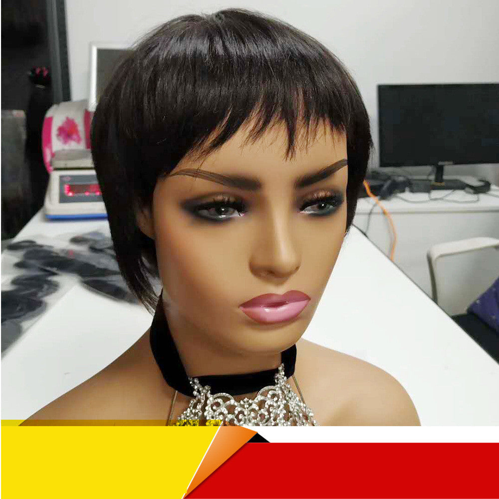 Short straight Brazilian human hair wig with customizable bangs in a rich natural color — view 5