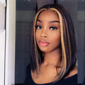 Short straight human hair wig with long bangs and front lace natural styling