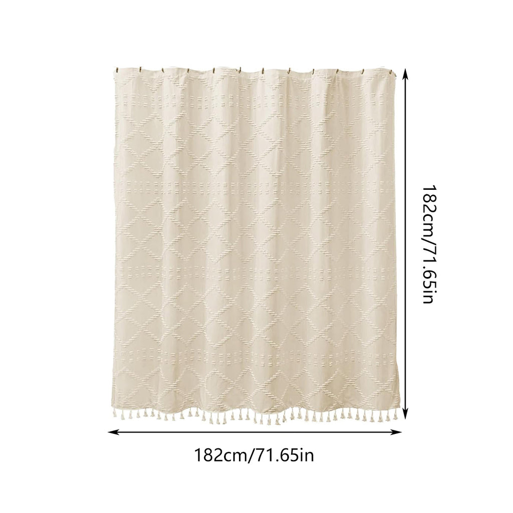 Textured bohemian waterproof shower curtain with elegant tassel fringe and rustproof hanging rings. — view 3