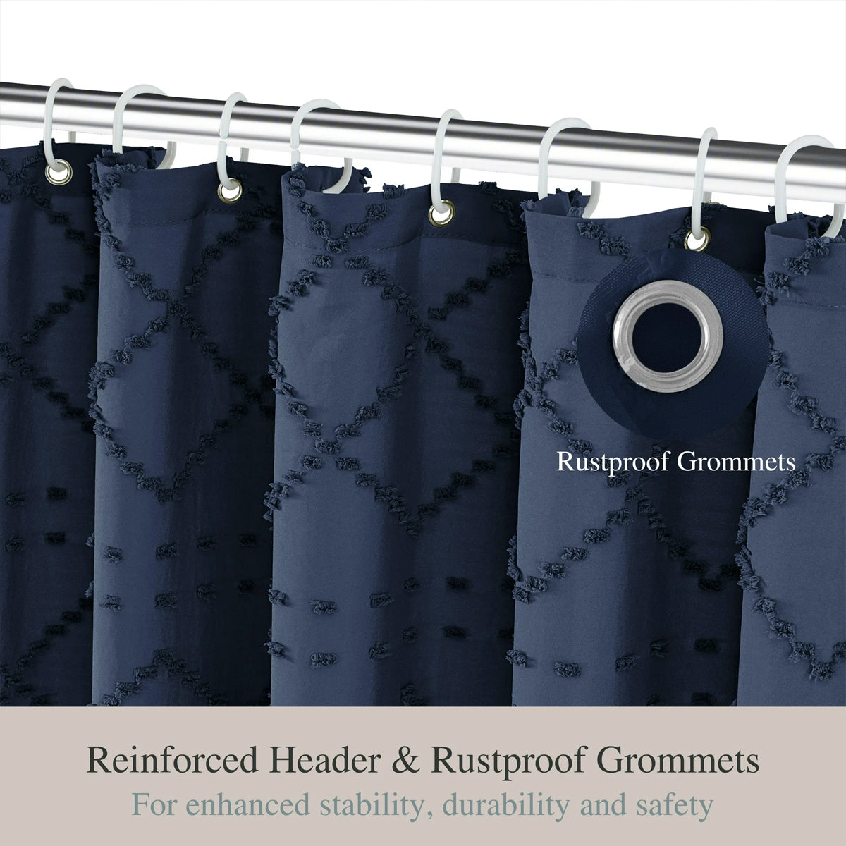 Textured bohemian waterproof shower curtain with elegant tassel fringe and rustproof hanging rings. — view 5