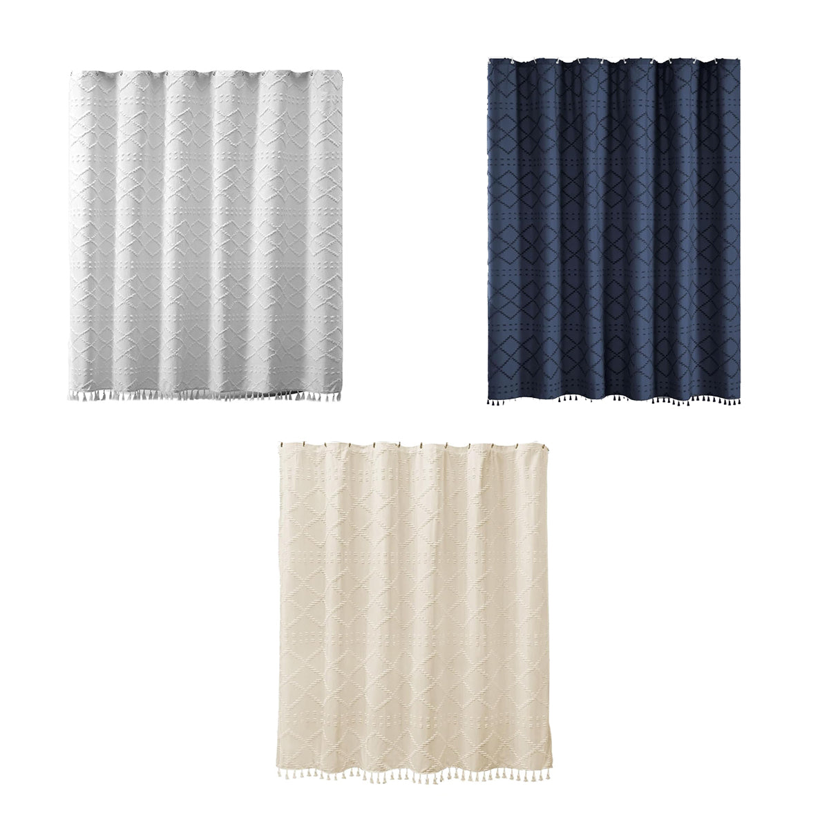 Textured bohemian waterproof shower curtain with elegant tassel fringe and rustproof hanging rings. — view 2